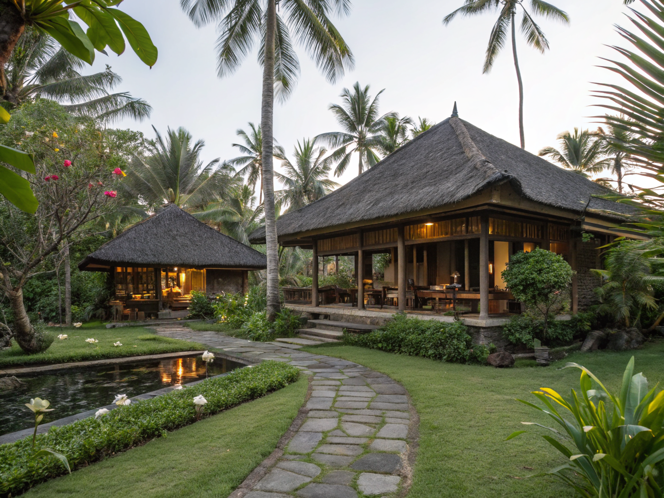 Scenic view of the bamboo venue overlooking the lush Peliatan rice fields