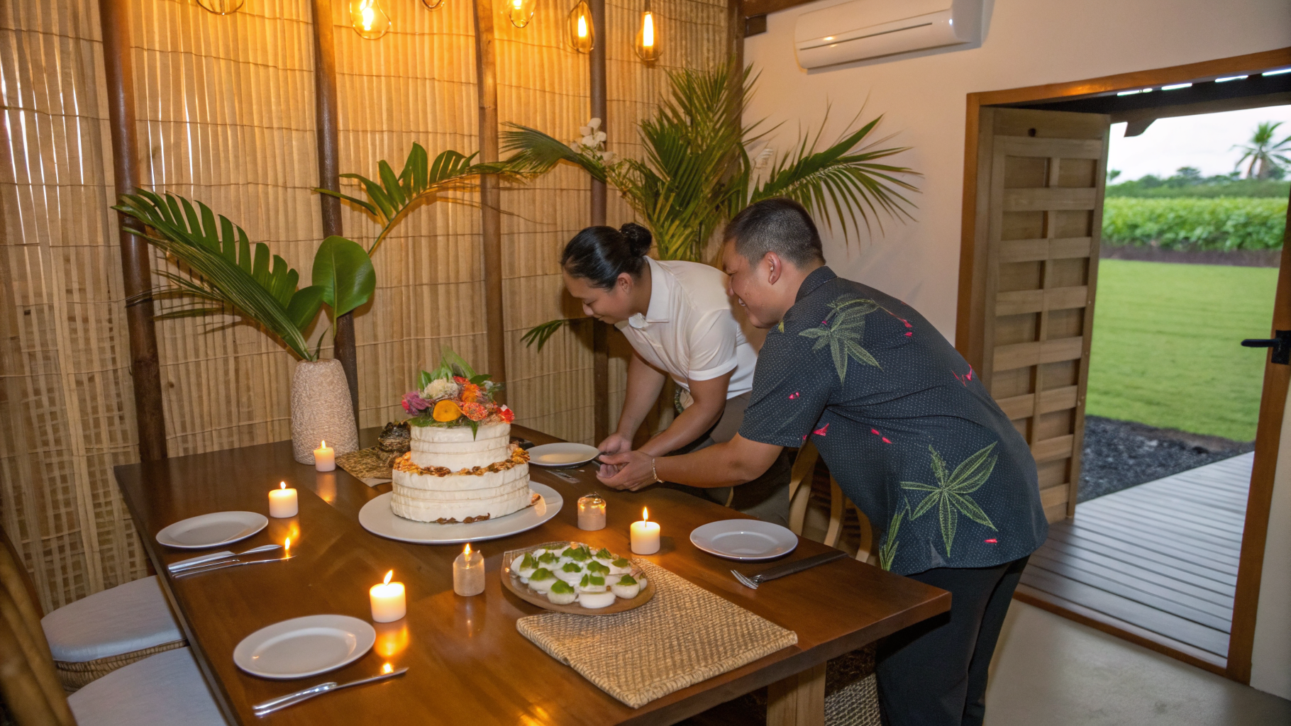 Intimate birthday celebration featuring warm lighting and organic decor