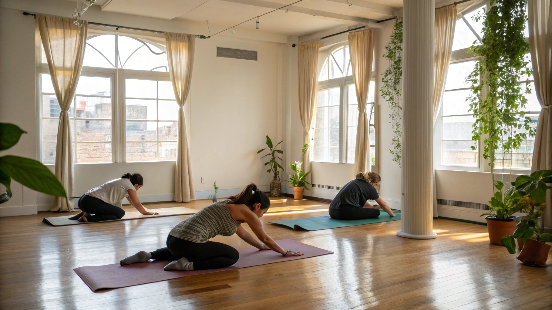 Serene yoga retreat session in our open-air bamboo hall surrounded by nature